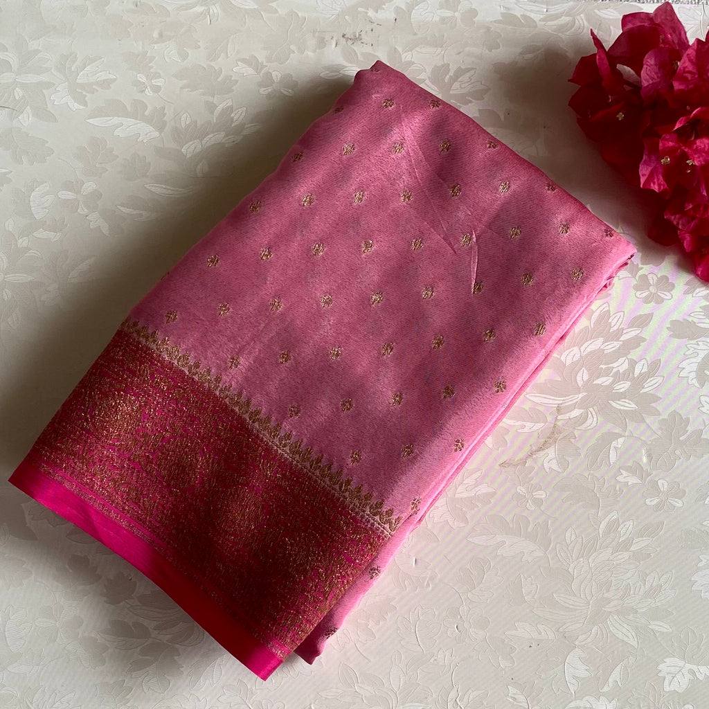 Magenta Gold Brocade Silk Saree Traditional Wedding Festive Wear