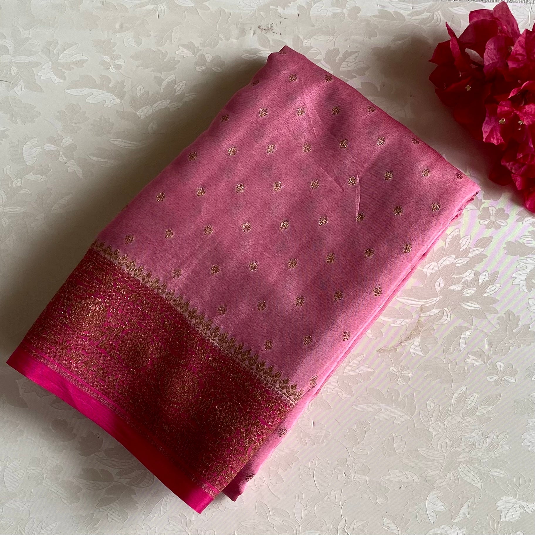 Magenta Gold Brocade Silk Saree Traditional Wedding Festive Wear