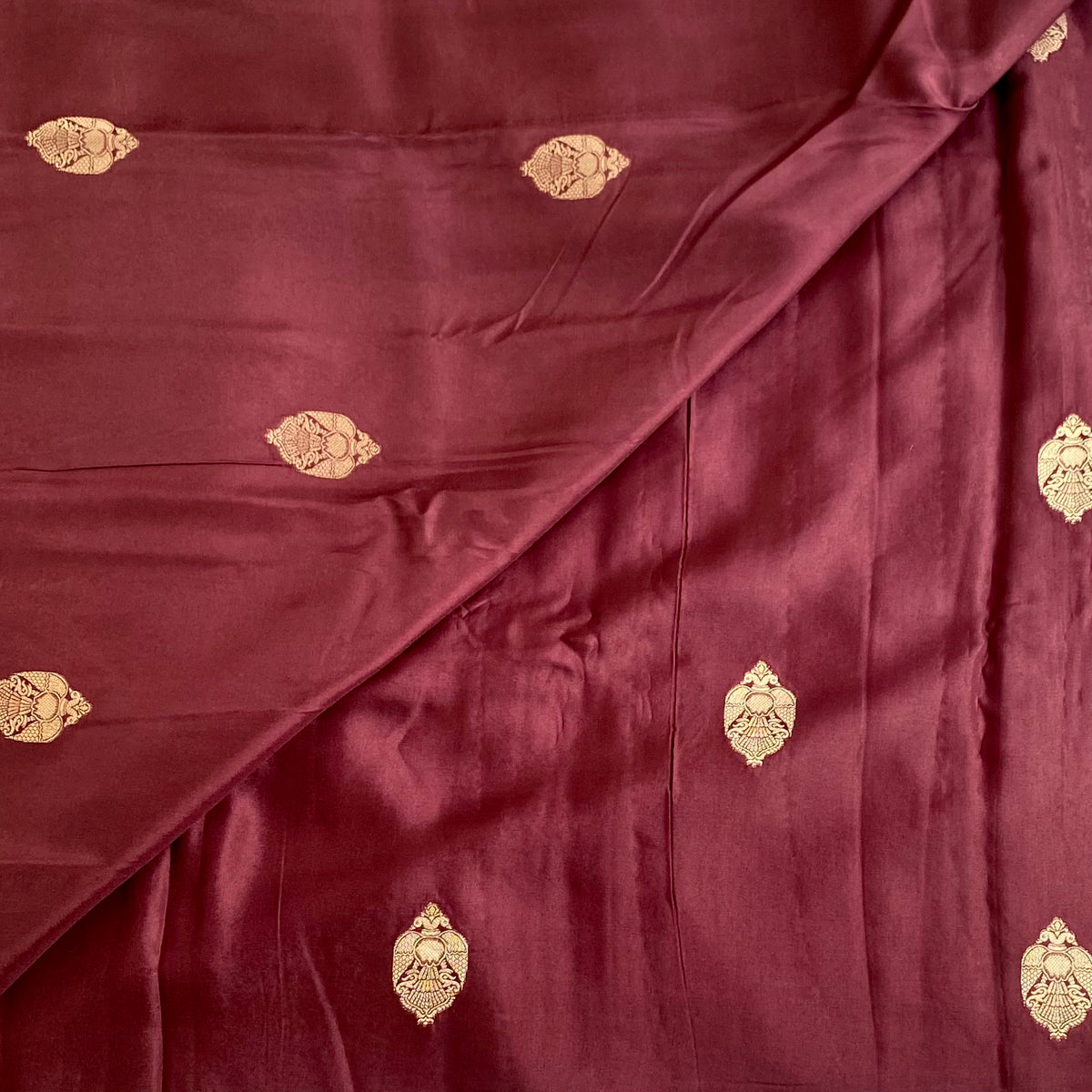 Plum Brown Soft Crepe Silk Saree With Antique Gold Pallu And Lime Blouse