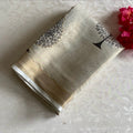 Muted Greyish Beige Soft Tussar Saree With Printed Designer Blouse