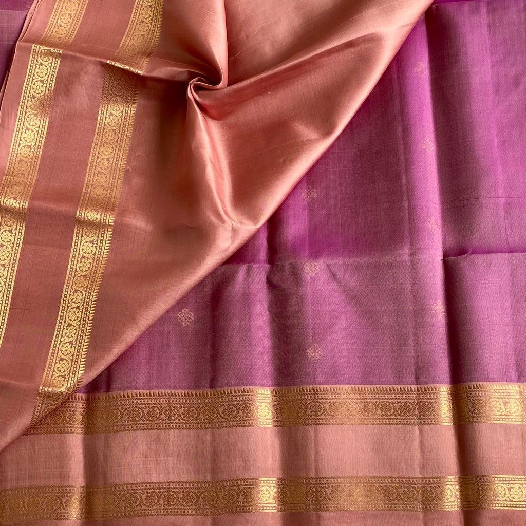 Dreamy Blush Rose Designer Pure Silk Saree With Metallic Dusty Rose Pallu And Zari