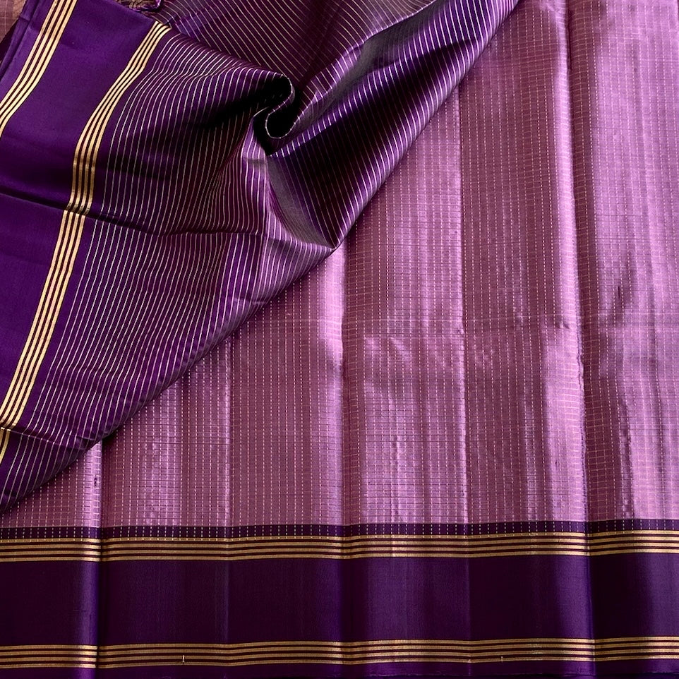 Royal Purple Designer Pure Silk Saree With Mauve Pink Pallu
