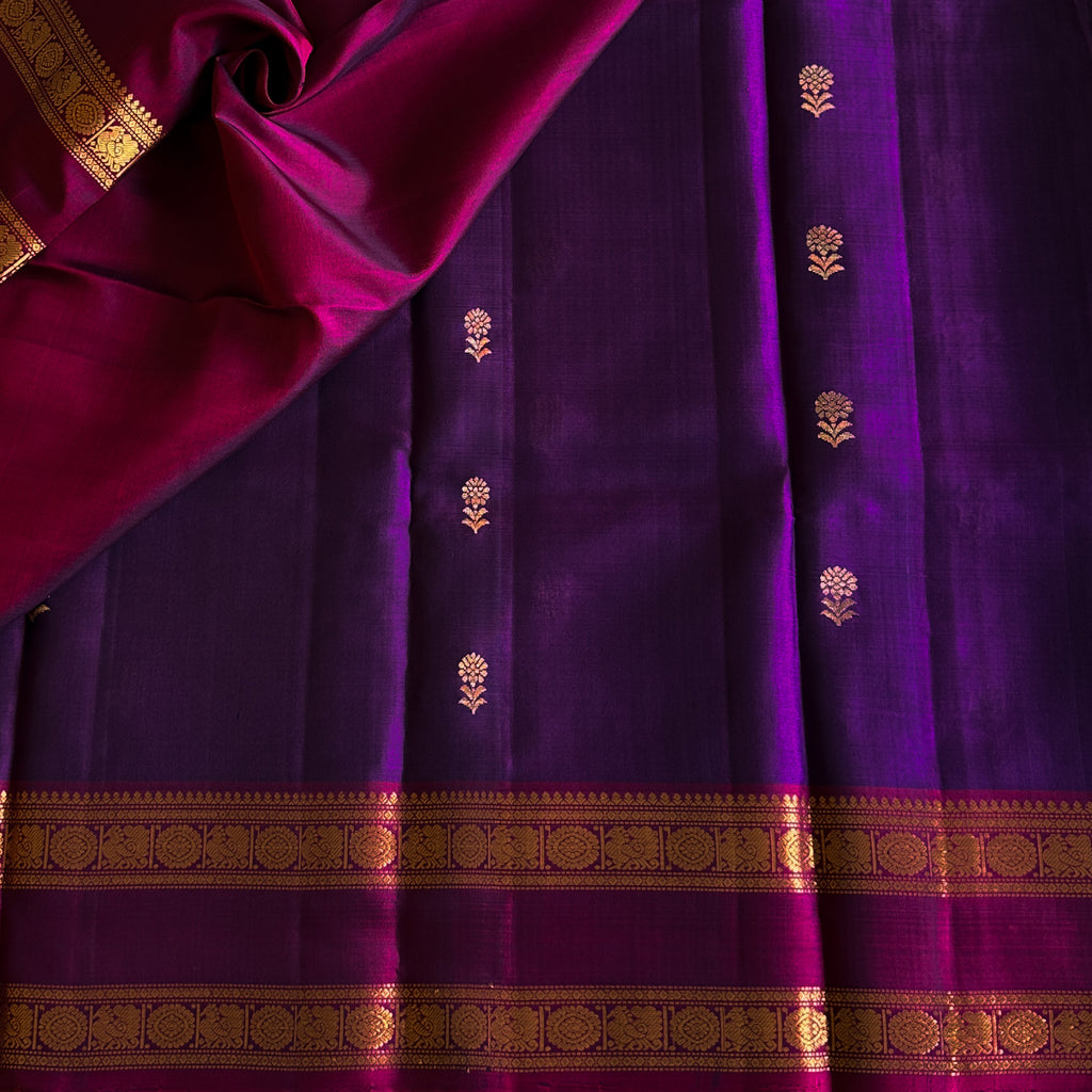 Magenta Silk Saree Gold Brocade Paisley Wedding Traditional Elegant Drape