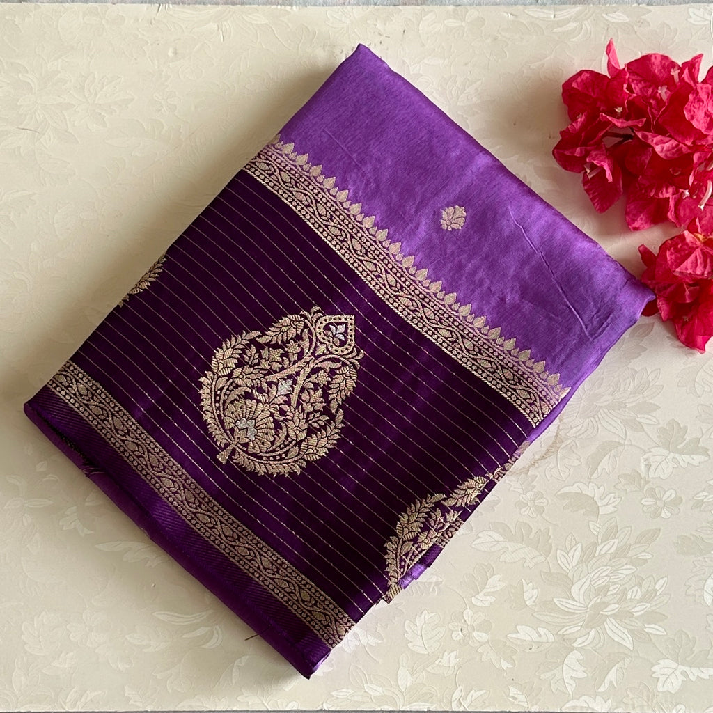 Royal Purple Soft Tussar Silk Saree With Gold Zari Pallu