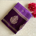 Royal Purple Soft Tussar Silk Saree With Gold Zari Pallu