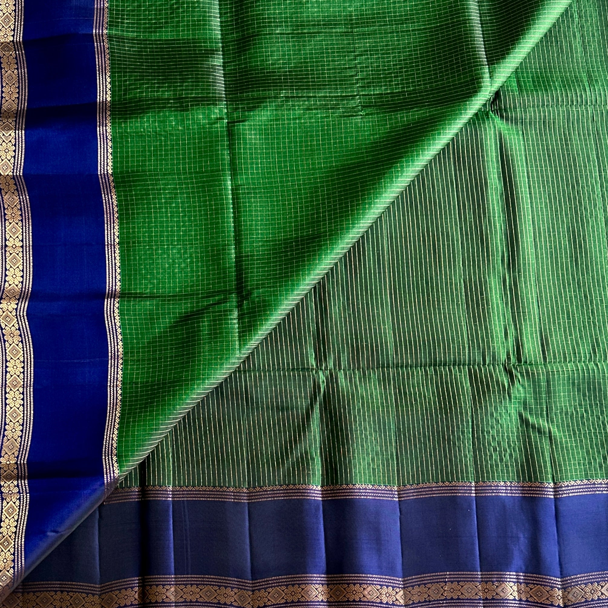 Royal Blue And Emerald Green Saree With Gold Diamond Zari