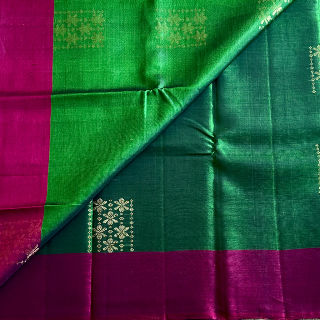 Emerald Green Magenta Woven Zari Silk Saree Traditional Festive Wear