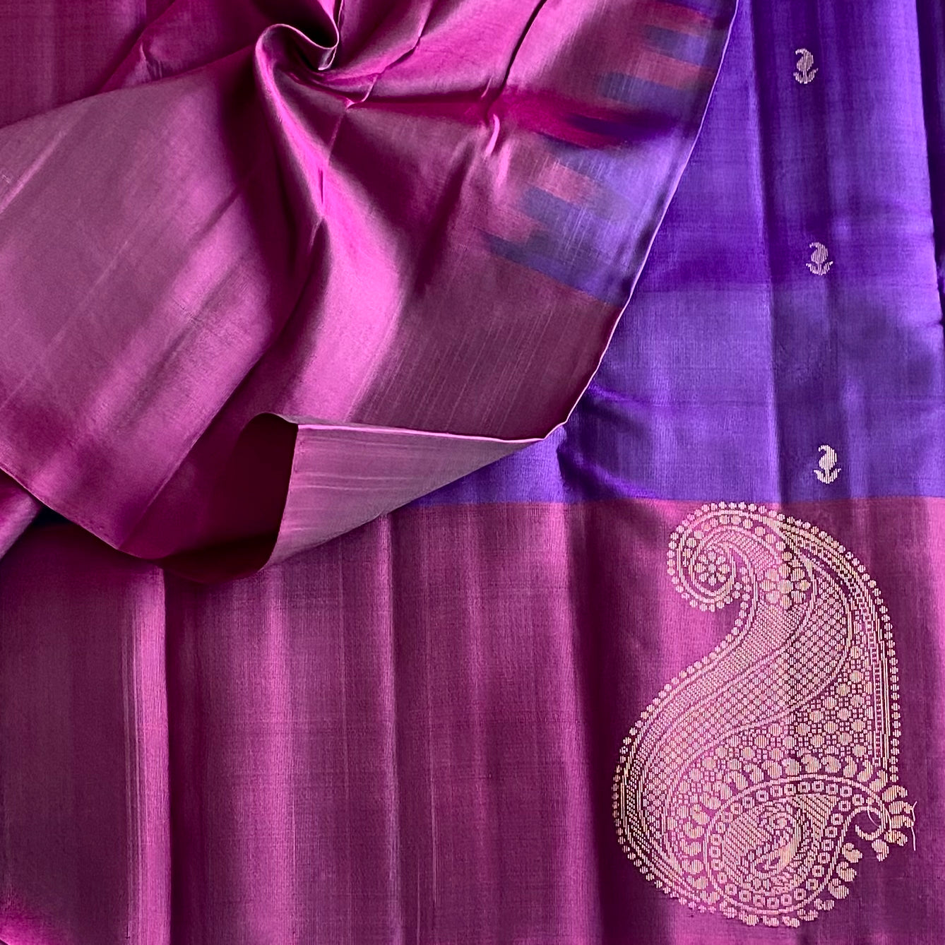 Deep Purple Designer Pure Silk Saree With Royal Magenta Pallu