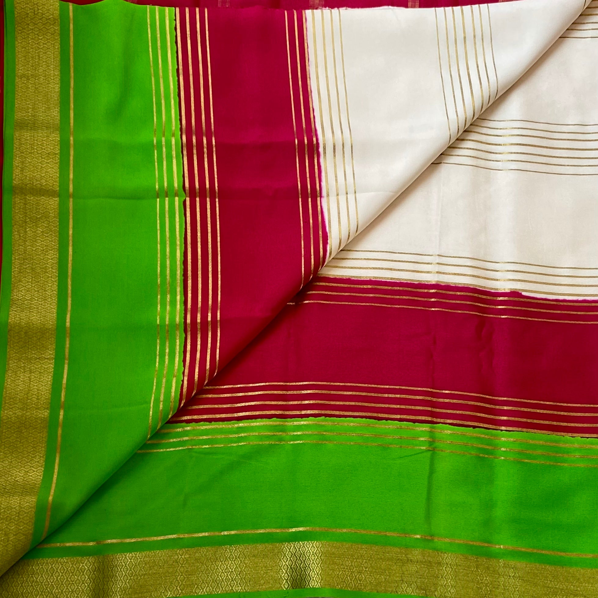 Dipped in Love - 3D handloom Pure Mysore silk • Pearl • Pink • Green
