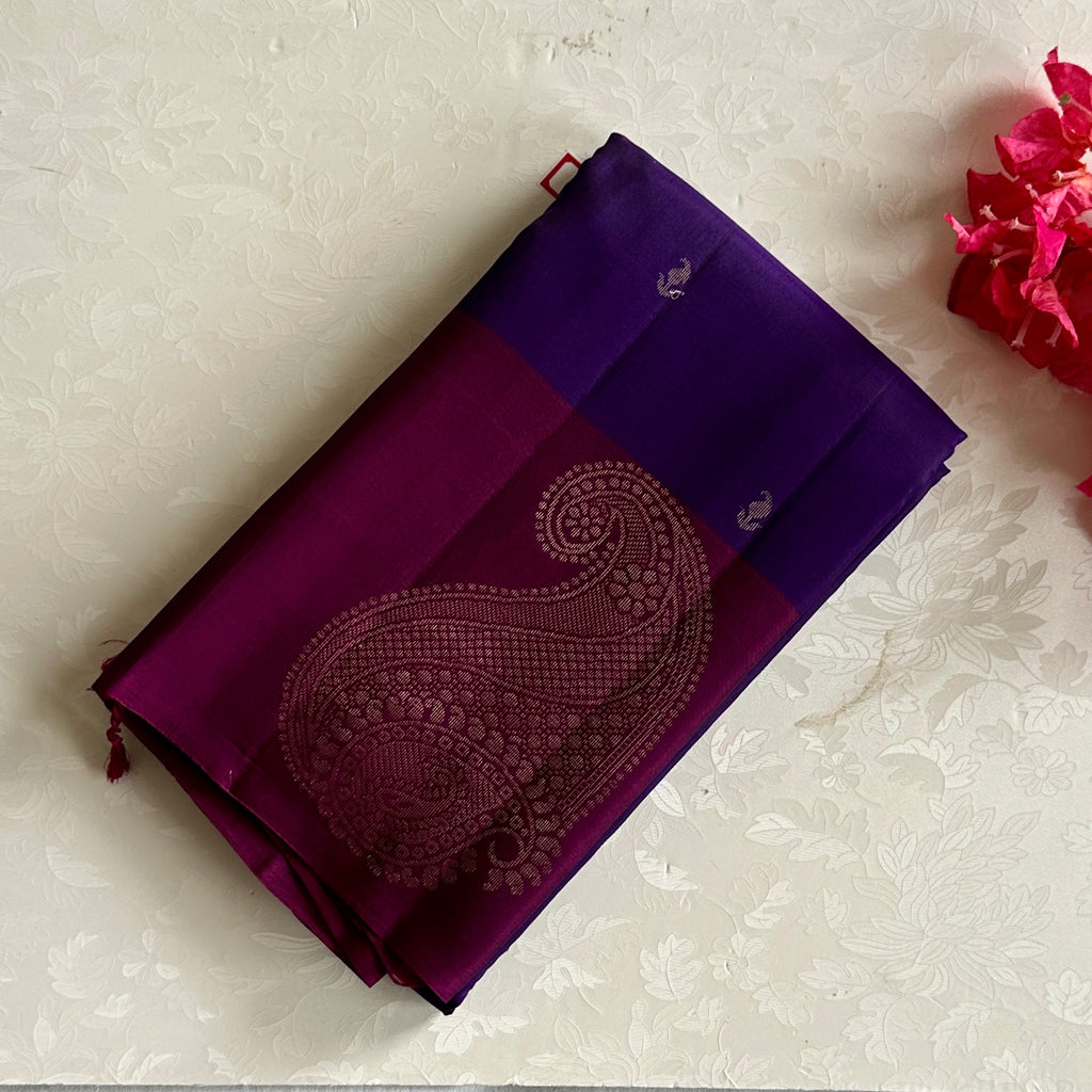 Deep Purple Designer Pure Silk Saree With Royal Magenta Pallu