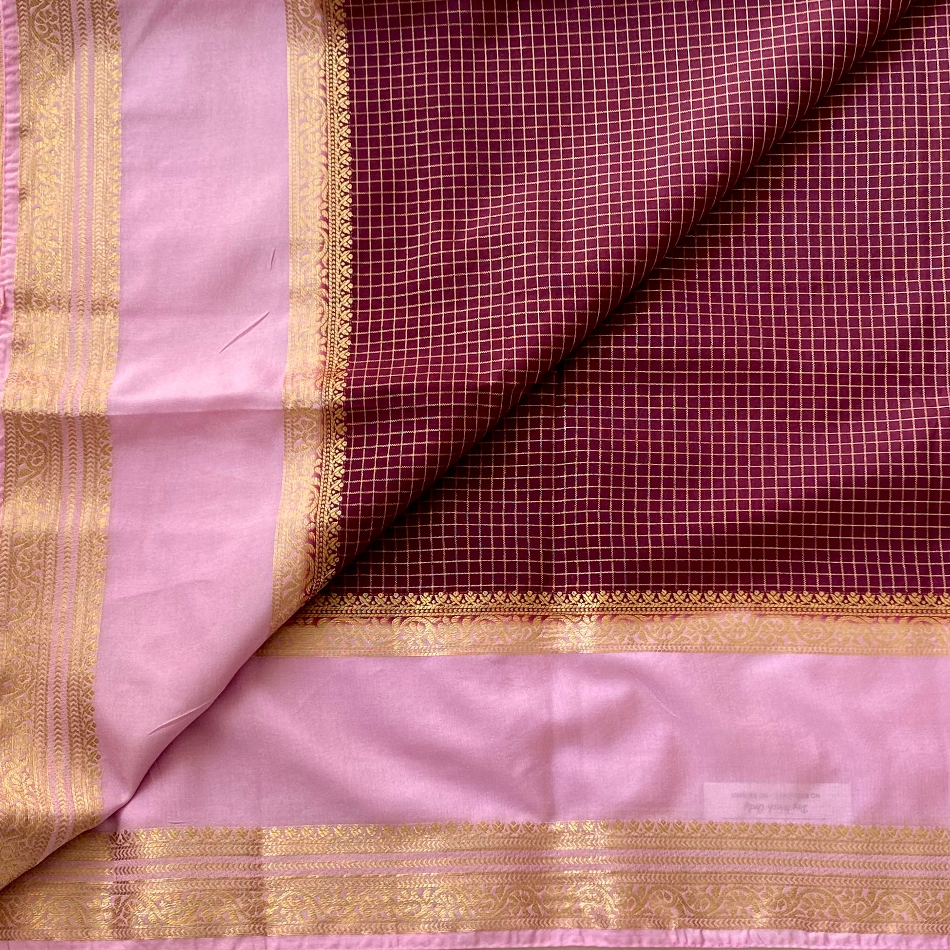 Traditional Maroon Pink Silk Saree With Gold Brocade Zari Border