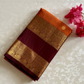 Burnt Orange Oxblood Maroon Gold Zari Traditional Wedding Elegant Saree
