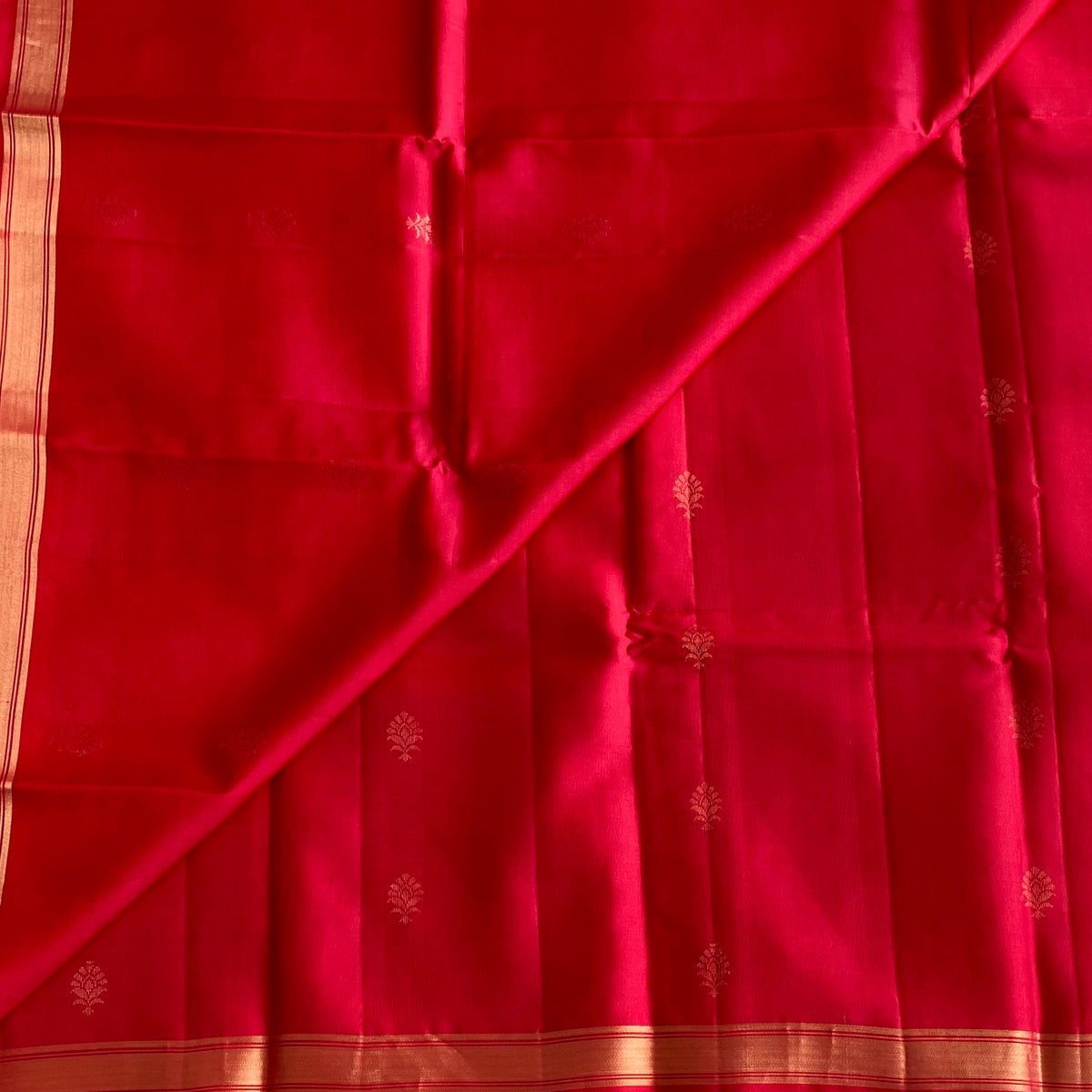 Cherry Reddish Pink Designer Pure Silk Saree With Mustard Gold Pallu