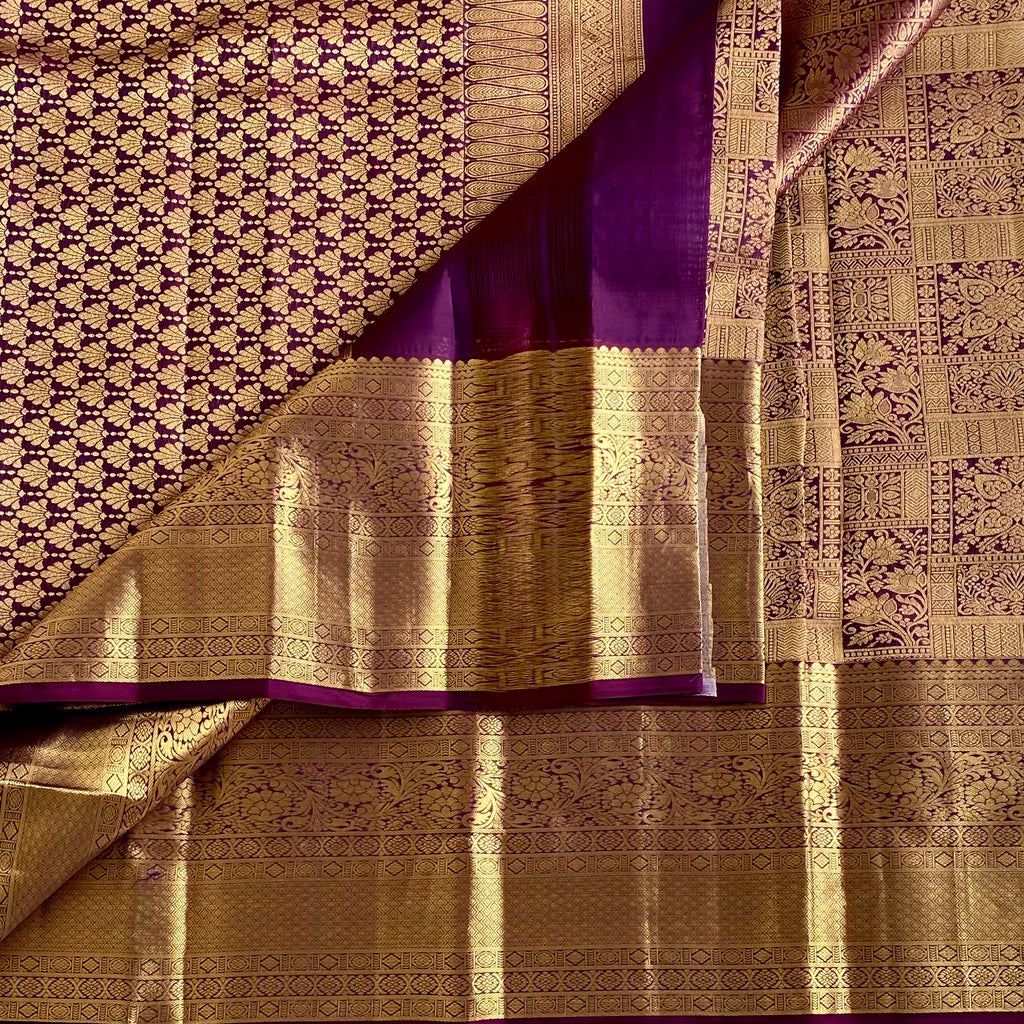 Deep Purple Designer Brocade Pure Silk Saree With Metallic Gold Pallu