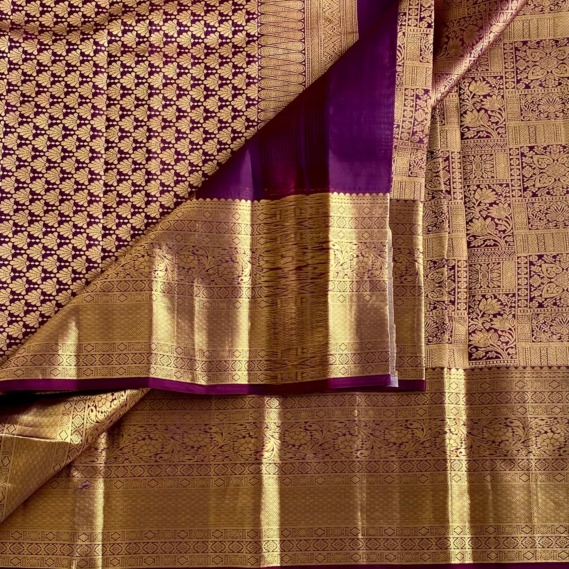 Deep Purple Designer Brocade Pure Silk Saree With Metallic Gold Pallu