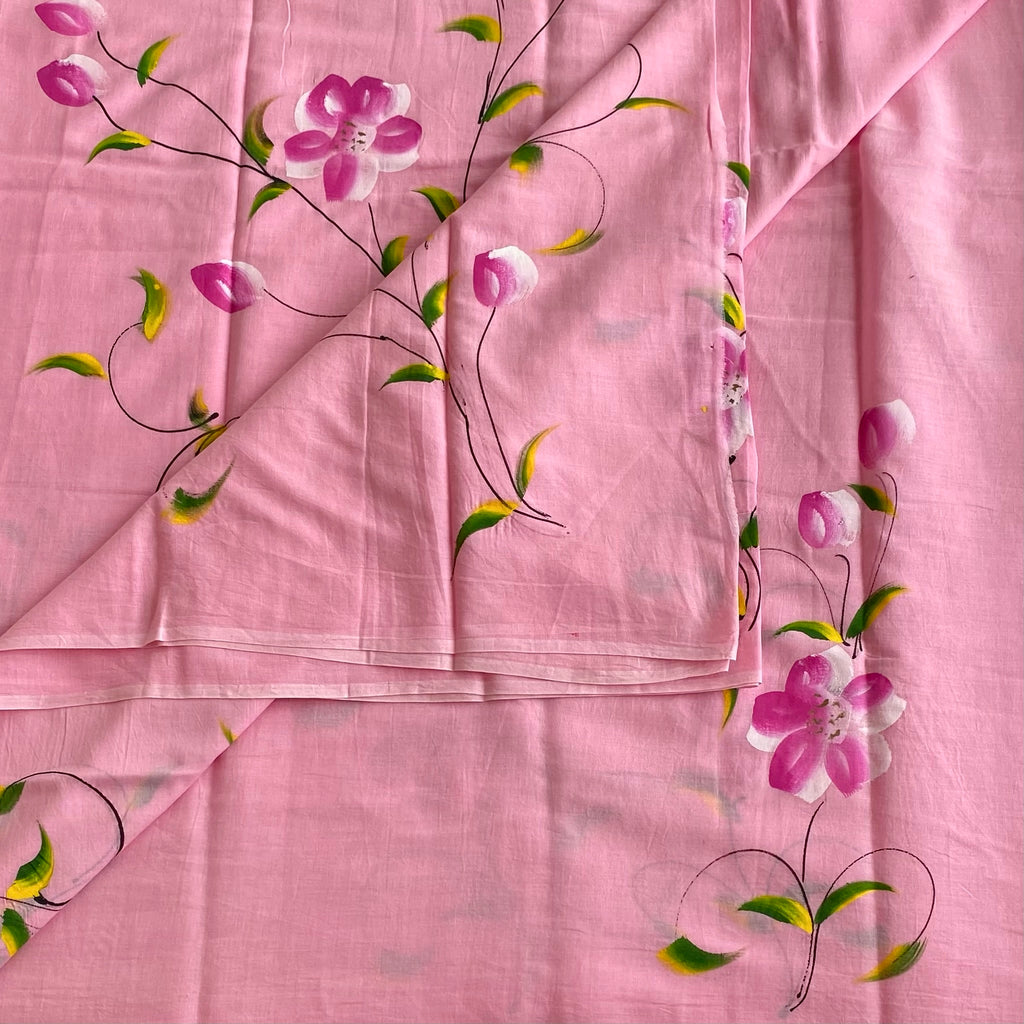 Bubblegum Pink Soft Cotton With Hand-Painted Floral weave