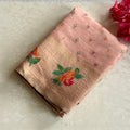 Peach Pink Floral Saree With Gold Brocade Border Tassel Pallu