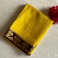 Mustard Yellow Mysore Crepe Silk With Deep Brown Gandaberunda Borders