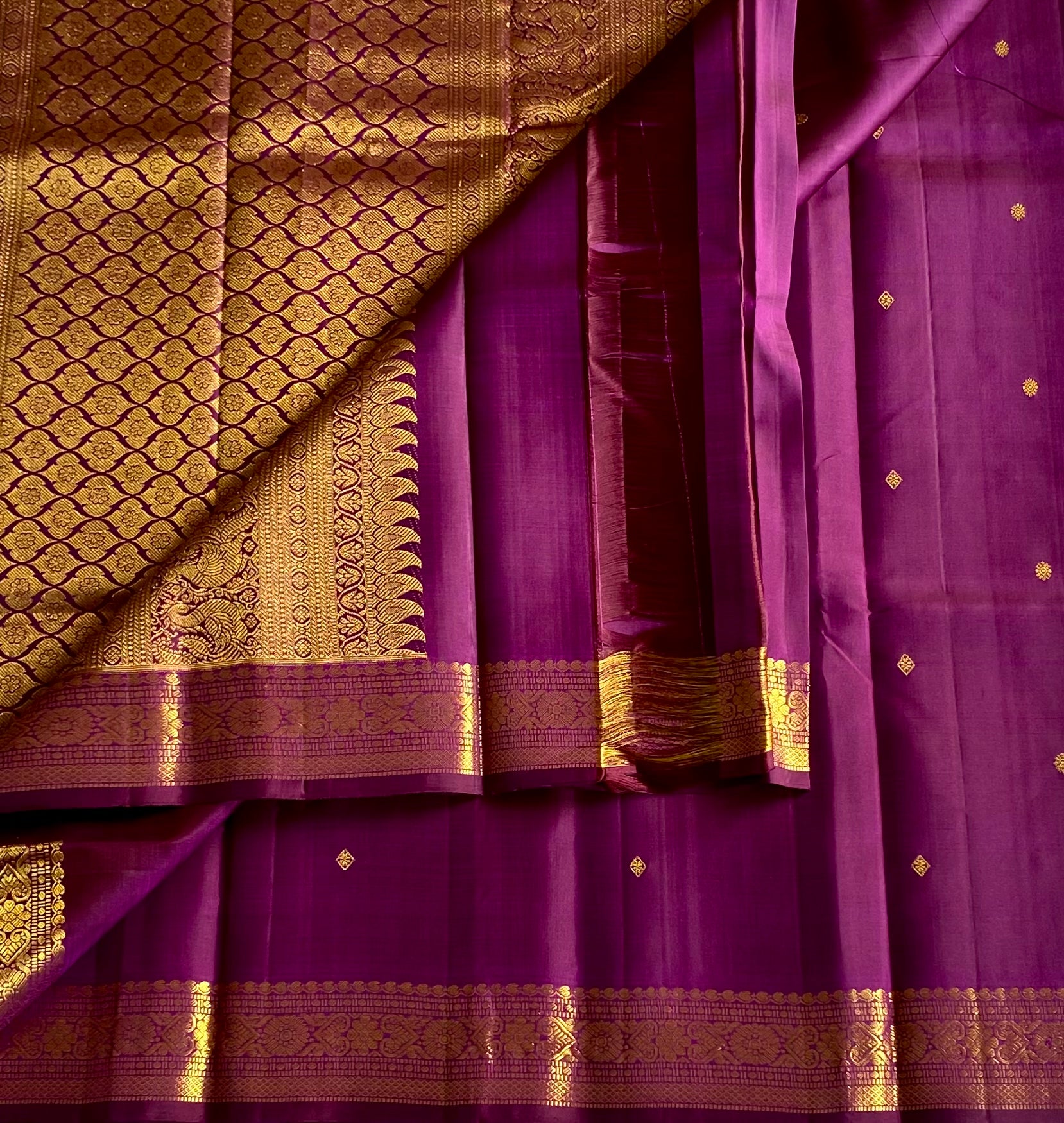 Plum Purple Silk Saree With Gold Brocade Pallu And Border