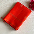 Vermilion Orange Designer Pure Silk Saree With Gold Brocade Pallu