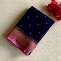 Midnight Navy Banarasi Crepe Silk Saree With Rose Pink Pallu