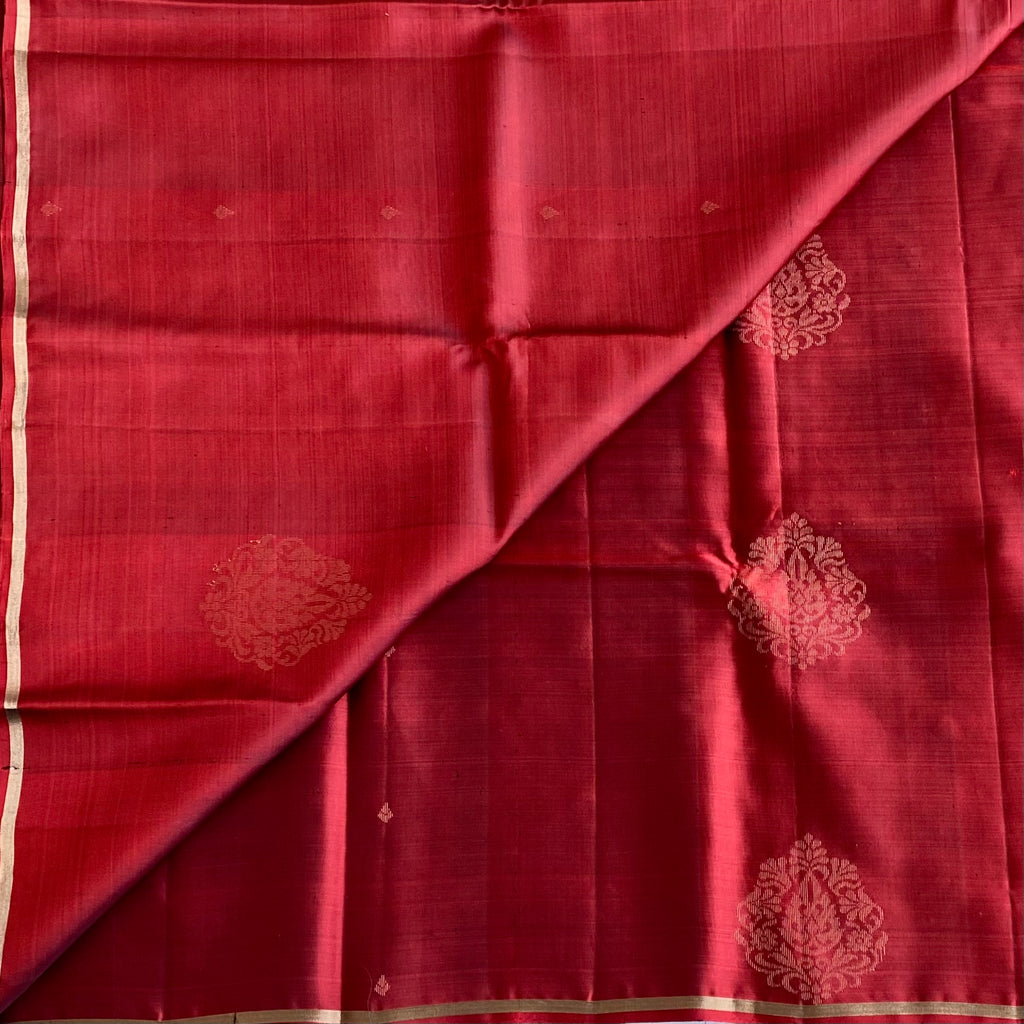 Deep Maroon Designer Pure Silk Saree With Antique Gold Brocade