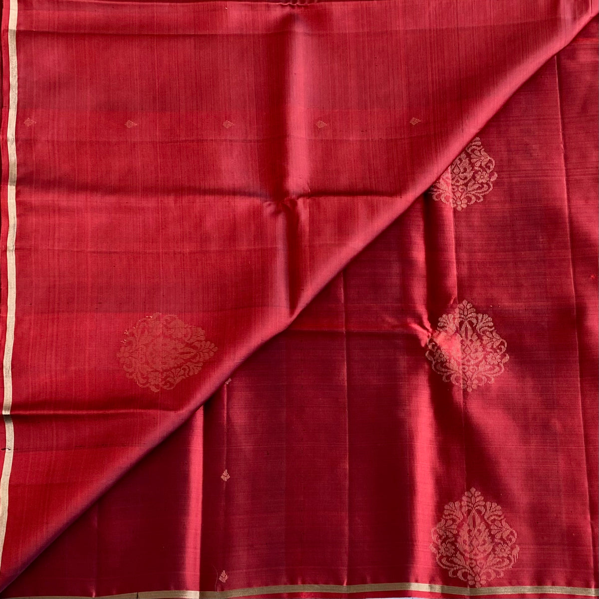 Deep Maroon Designer Pure Silk Saree With Antique Gold Brocade