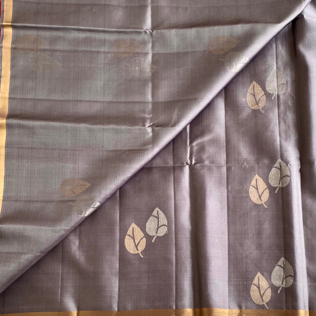 Slate Gray Designer Pure Silk Saree With Rani Pink Pallu