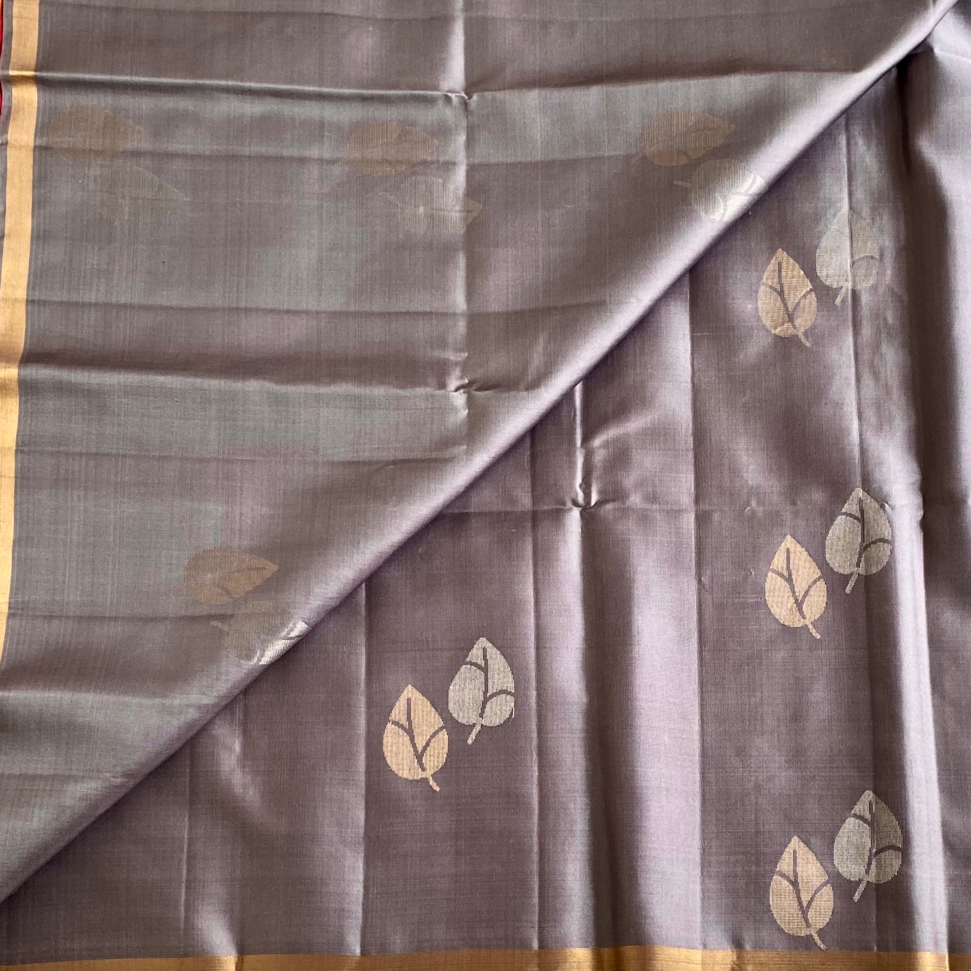 Slate Gray Designer Pure Silk Saree With Rani Pink Pallu