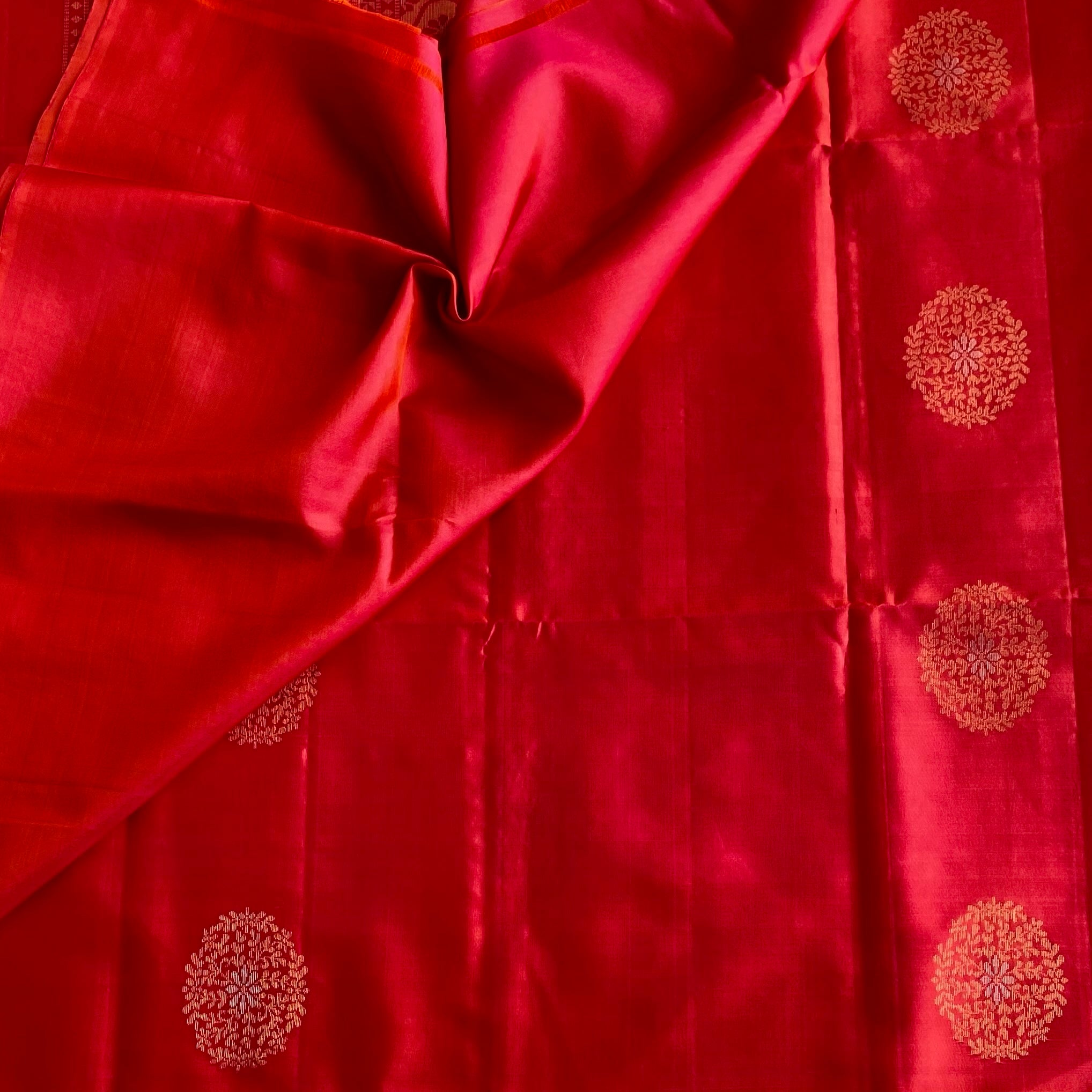 Ruby Red Designer Pure Silk Saree With Zari Woven Buttas