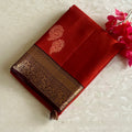 Brick Red Designer Pure Silk Saree Deep Wine Maroon Zari Border
