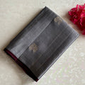 Silver Grey Designer Pure Silk Saree With Wine Maroon Pallu And Zari