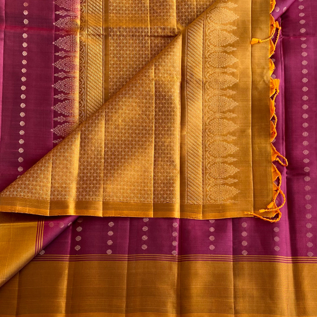 Deep Magenta Wine Designer Pure Silk Saree With Mustard Gold Pallu