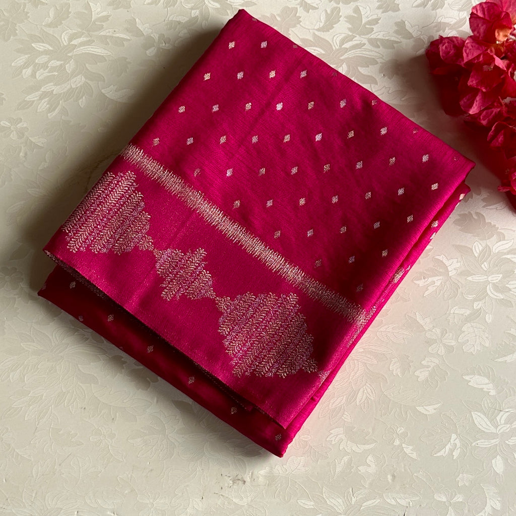 Magenta Gold Brocade Saree With Diamond Buti And Medallion Border