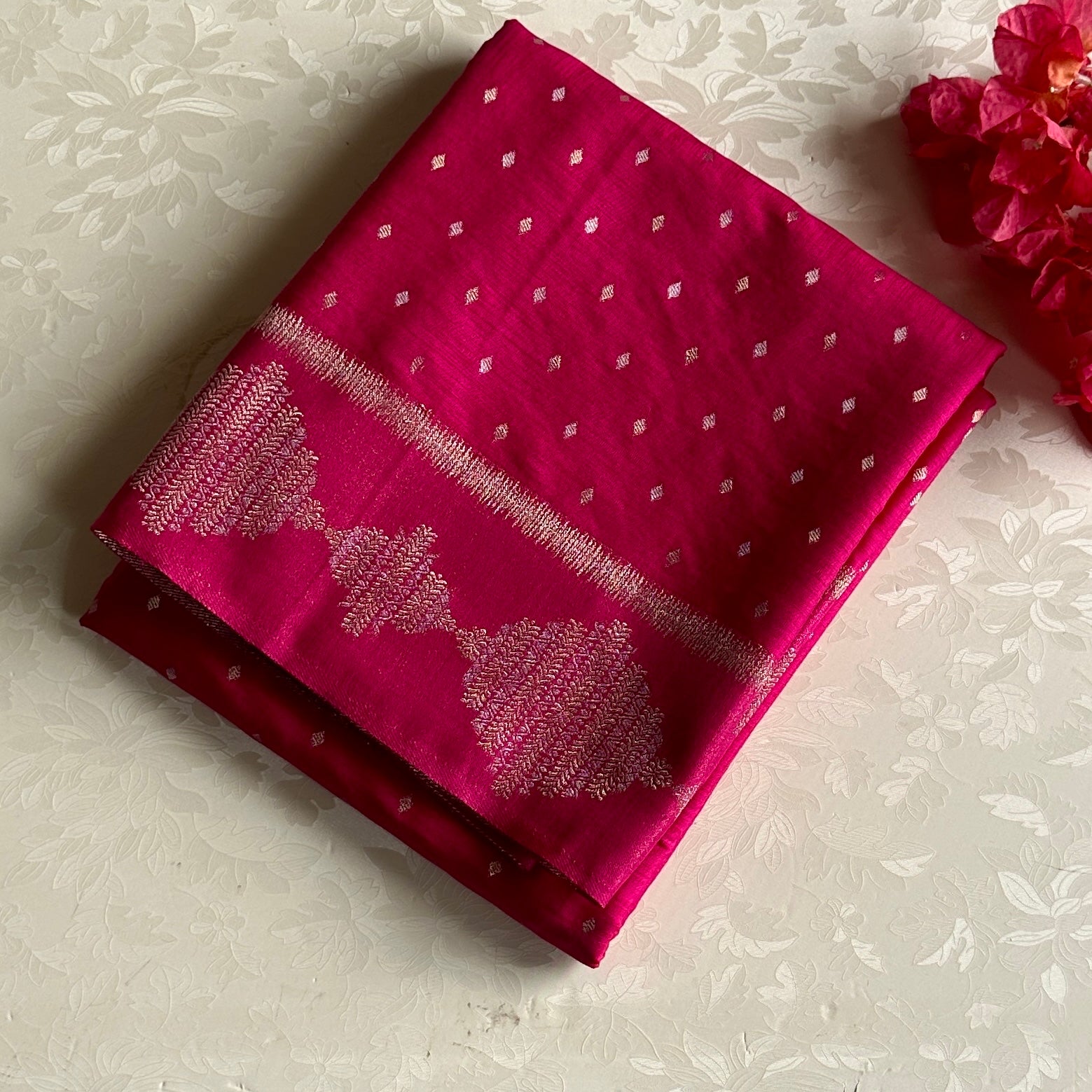 Magenta Gold Brocade Saree With Diamond Buti And Medallion Border