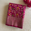 Fuchsia Gold Brocade Floral Saree Rich Woven Pallu Tassels Traditional