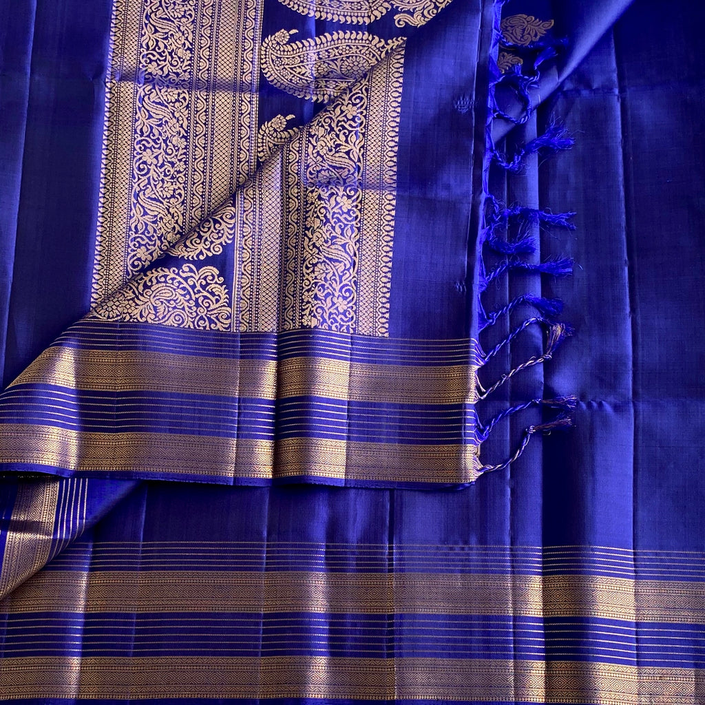 Royal Blue Antique zari Designer Pure Silk Saree With Paisley Zari