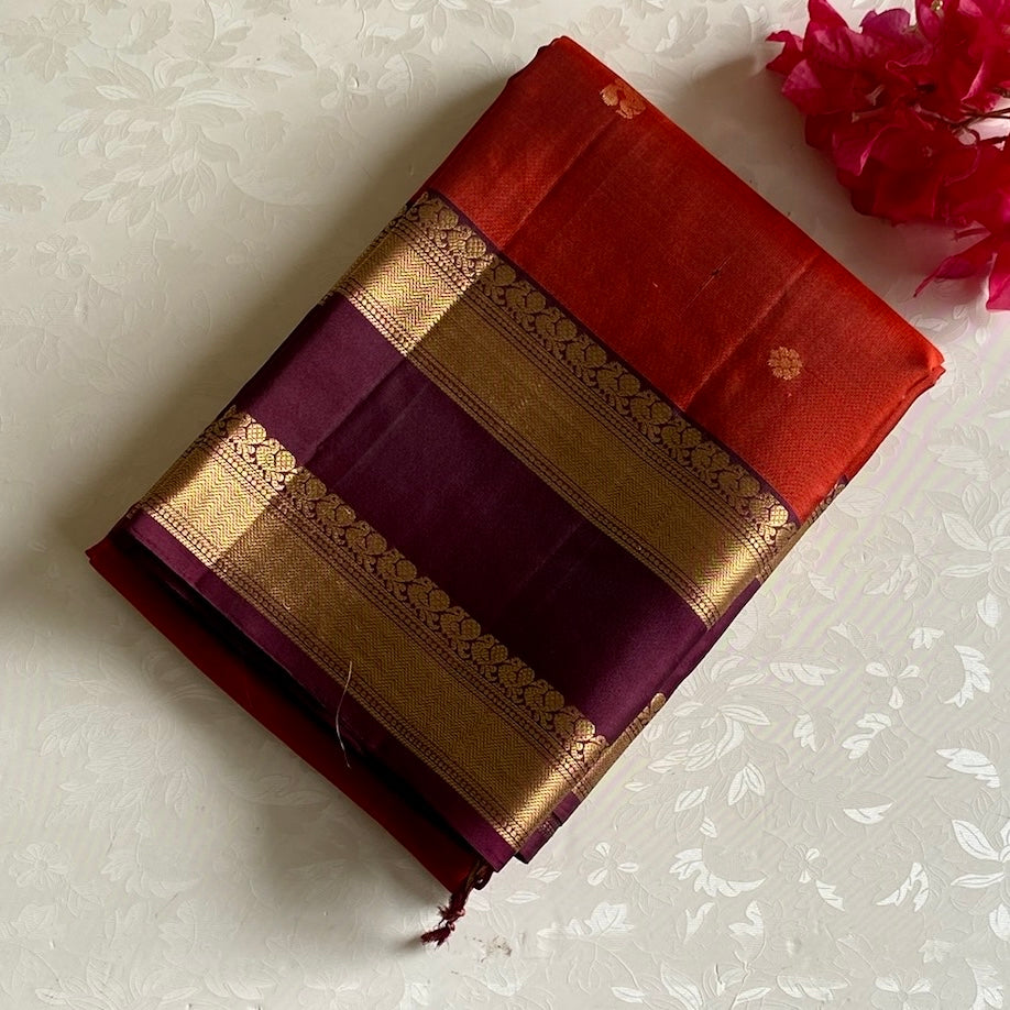 Dreamy Rust with Espresso Wine Brown Retta Pett Borders Handwoven Pure Silk