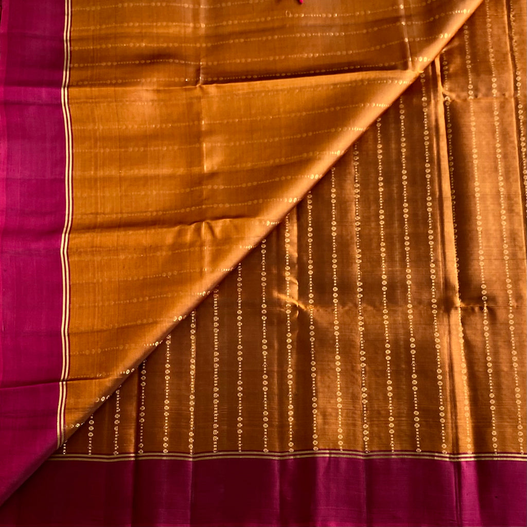 Bronze Brown Designer Pure Silk Saree With Rani Pink Pallu