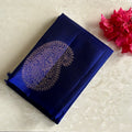 Royal Blue Designer Pure Silk Saree With Metallic Gold Zari Floral Panel