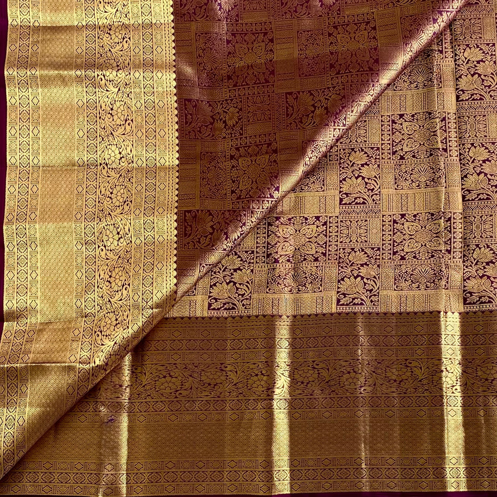 Deep Purple Designer Brocade Pure Silk Saree With Metallic Gold Pallu