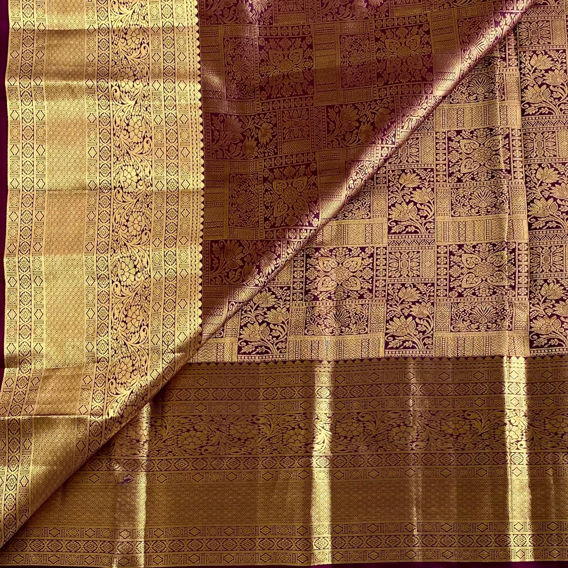 Deep Purple Designer Brocade Pure Silk Saree With Metallic Gold Pallu