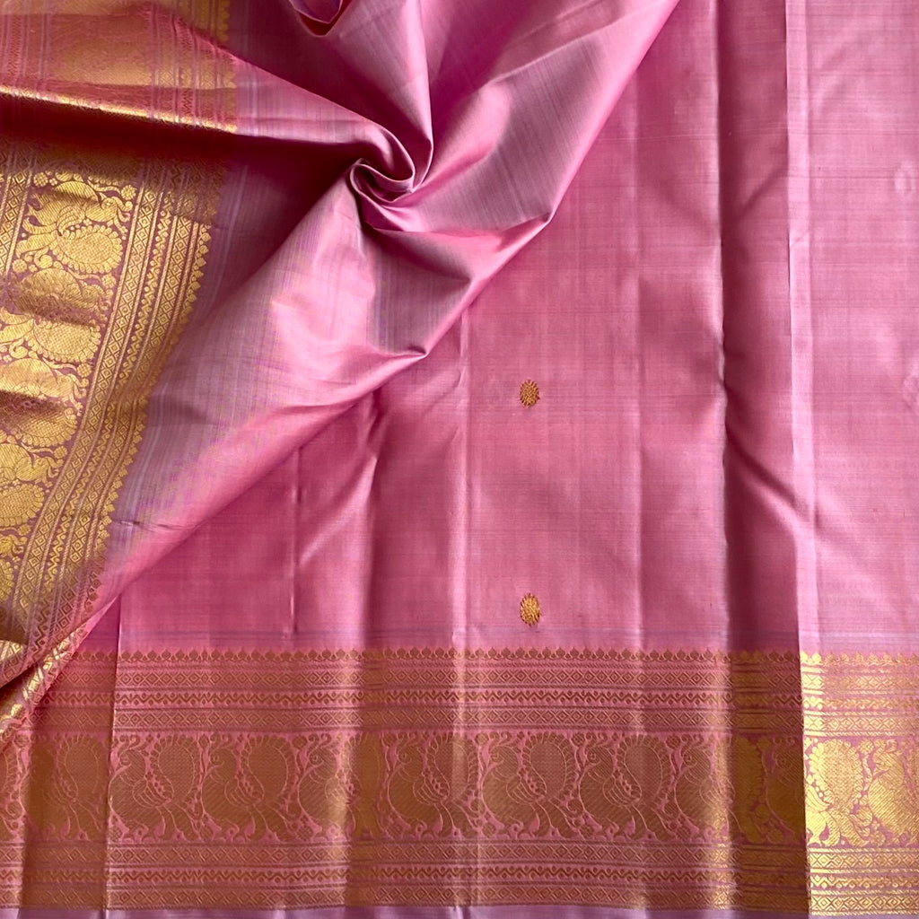 Kanjeevaram Pure Zari Silk Dreamy Lilac Pink With Zari Gold Border