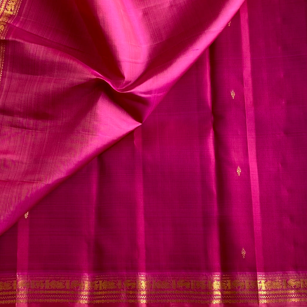 Rani Pink Kanjeevaram Pure Zari Silk With Rose Pink Contrast