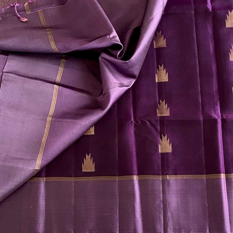 Cadbury Purple Designer Pure Silk With Metallic Lavender Pallu