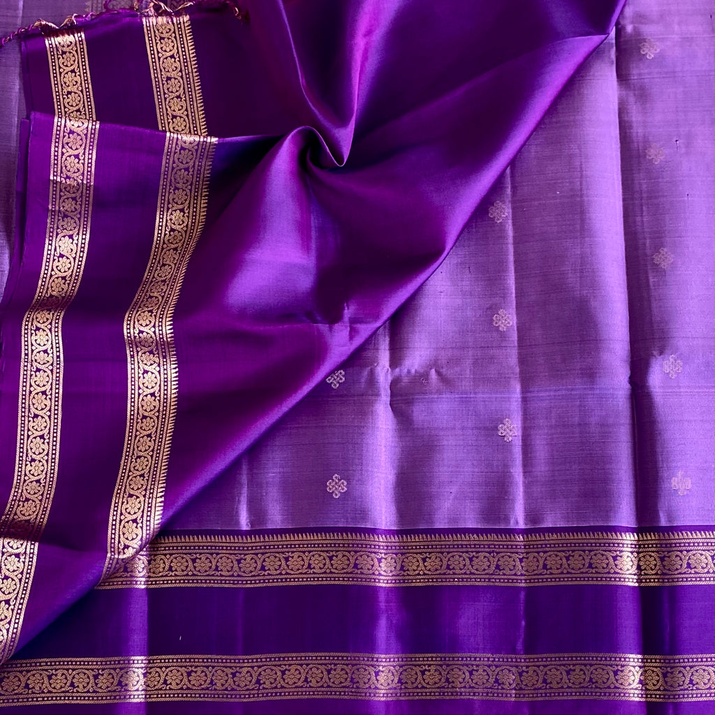 Metallic Lavender Pure Designer Silk With Royal Purple Pallu
