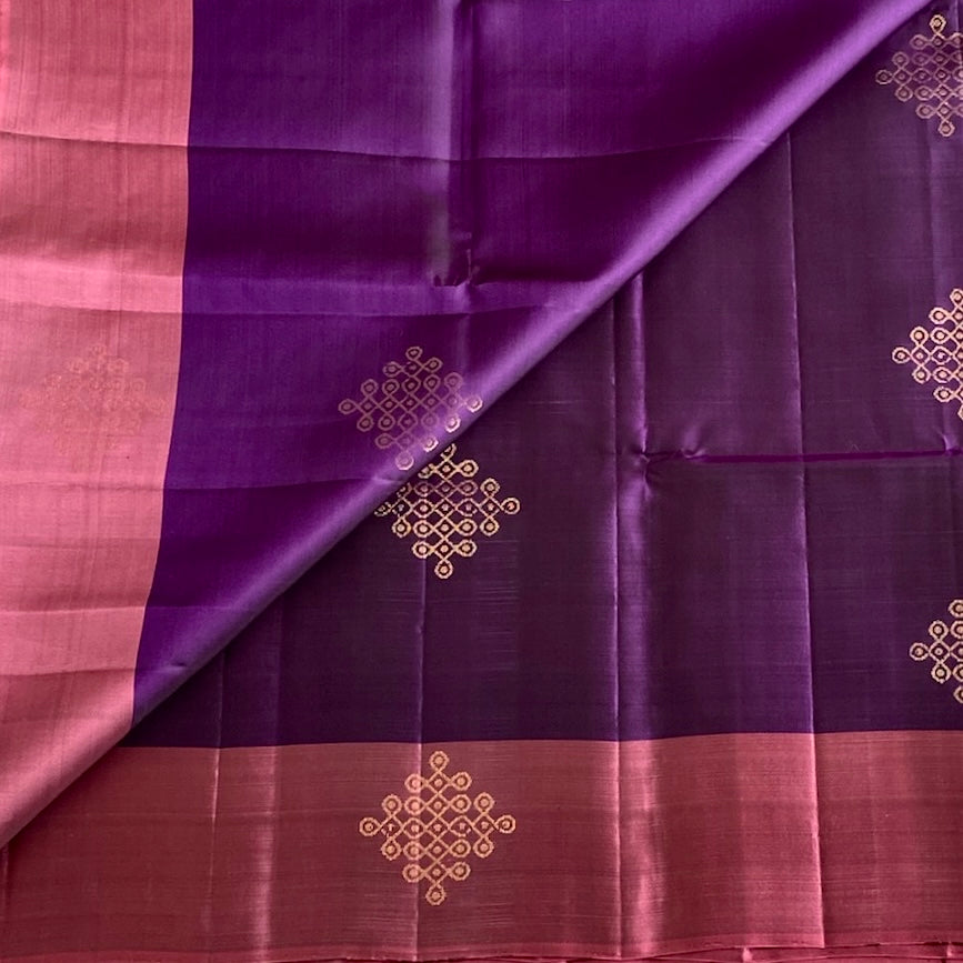 Rich Purple Designer Pure Silk With Onion Pink Pallu & Kollam Zari