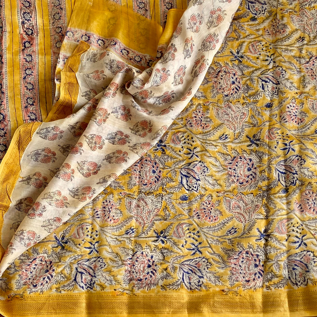 Mustard Yellow Soft Tussar Silk Saree With Dusty Rose Stripes