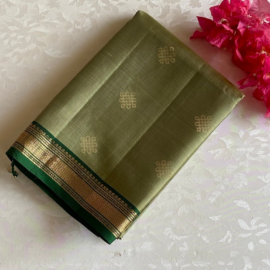 Pistachio Green Designer Pure Silk Saree With Emerald Green Pallu