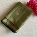 Pistachio Green Designer Pure Silk Saree With Emerald Green Pallu